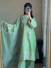 Mint Green 3-Piece Embroidered Cotton Suit – By Attirepret - Brands Kahani